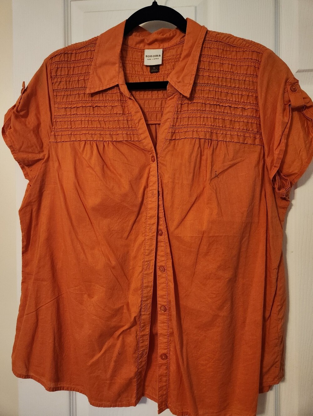 Sonoma Orange Button-Front Short Sleeve Blouse, sz XL